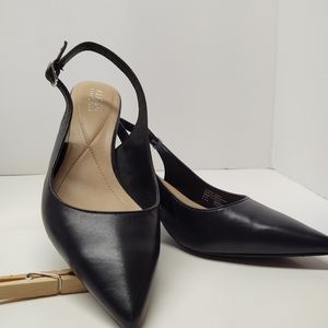 Alfani step n' flex heels sling back 3" heels pointed toe black leather size 8.5